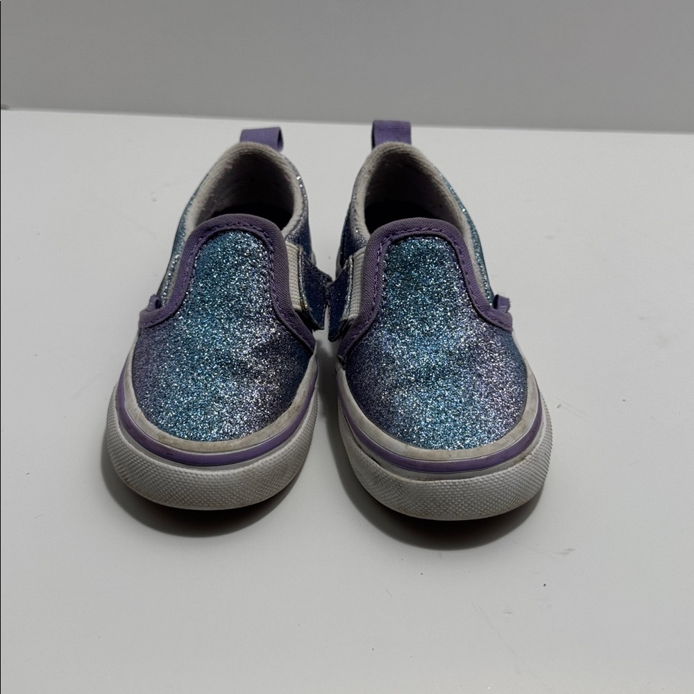 Vans Slip-On Blue Ombre Glitter Shoes with velcro tab for easier on - Picture 2 of 4